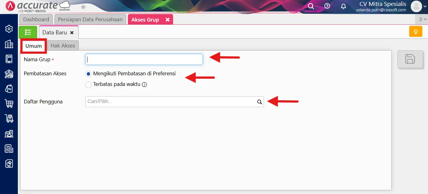 membuka fitur akses grup